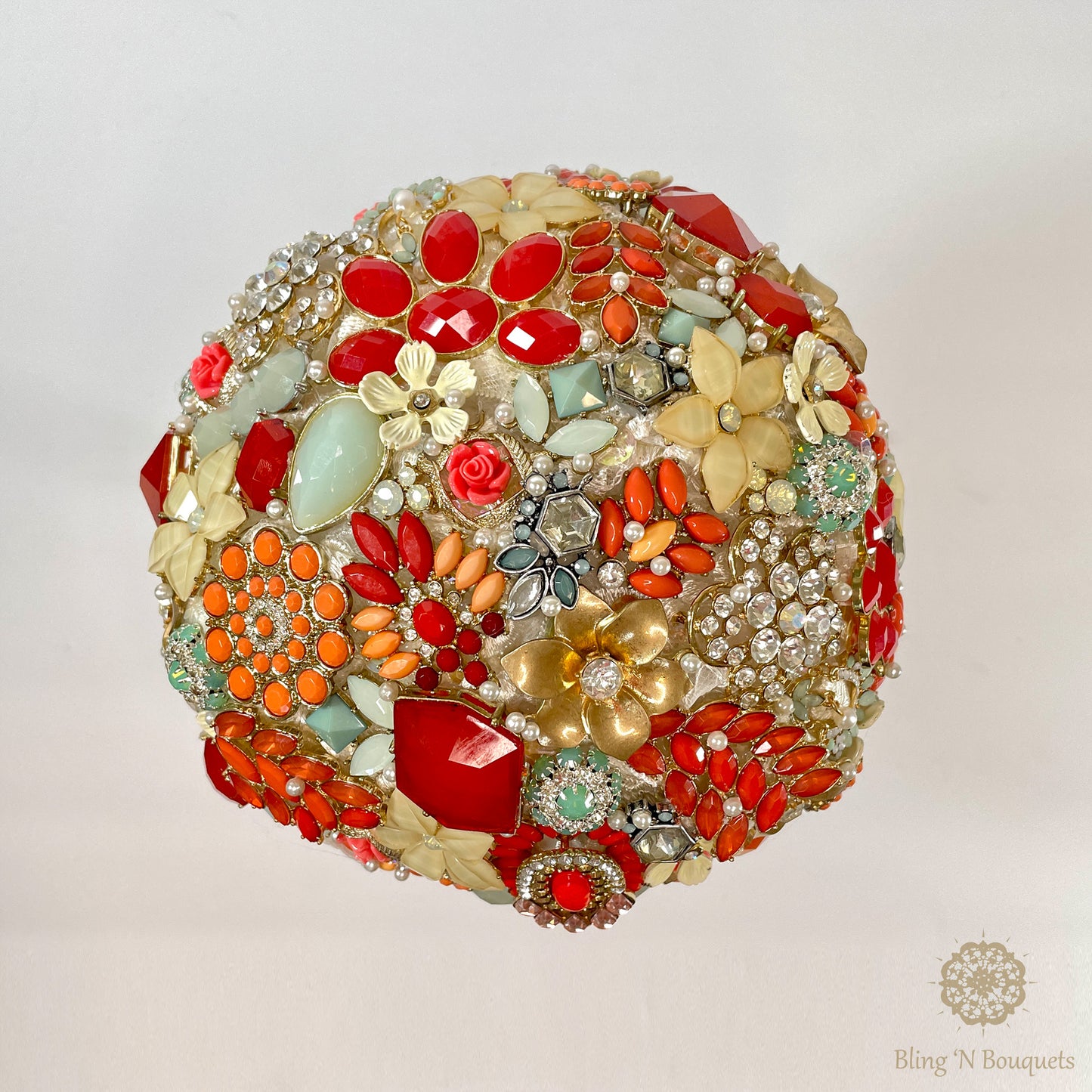 Fun bright bold Bridal Wedding Brooch Bouquet ‘Peppermint’ coral, mint green, red, ivory, white, rust, ombré