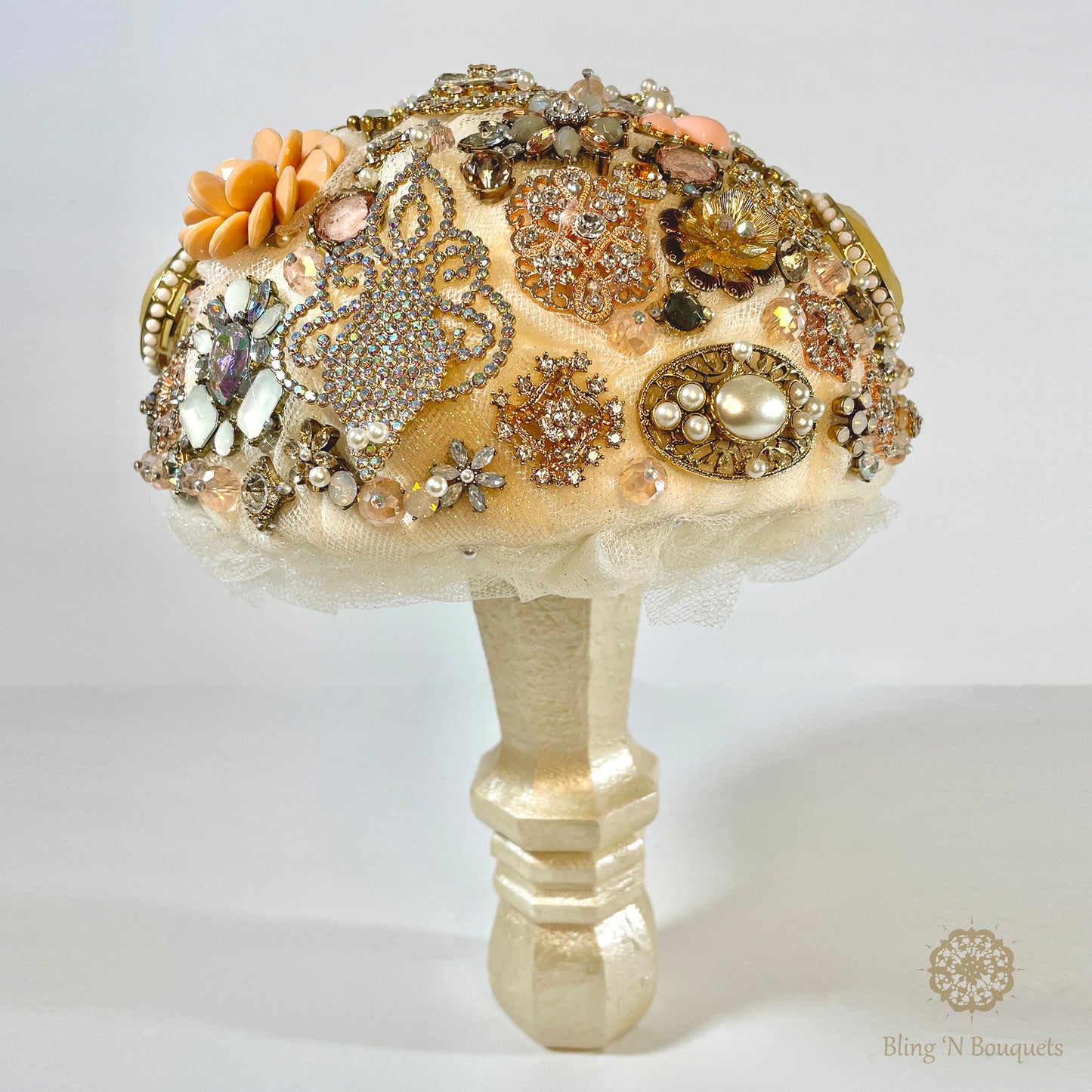 Cream 'N Peaches Wedding Brooch Bouquet, bridal jewels, unique, unconventional, statement bouquet