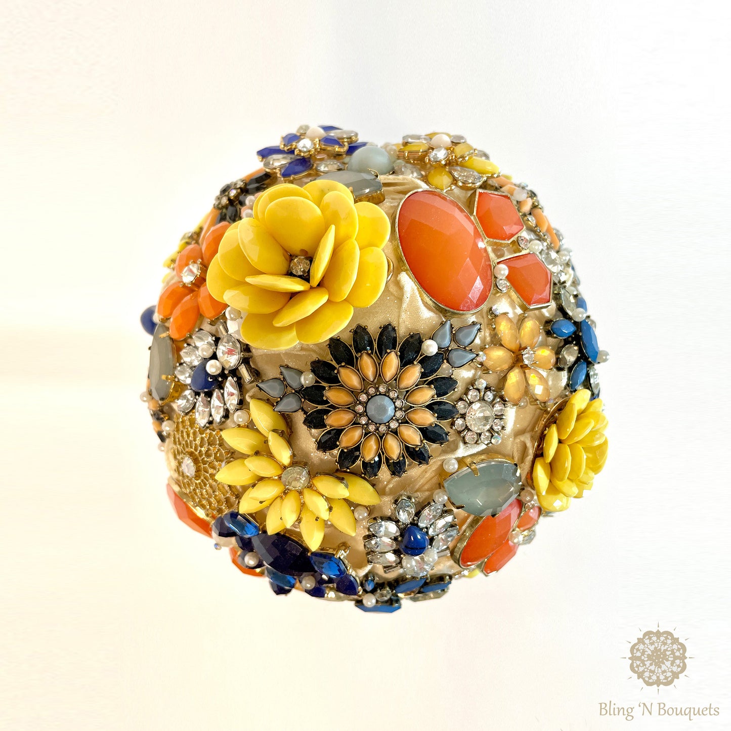 Bridal Wedding Brooch bouquet 'Spring Bloom' Yellow, blue, peach, coral, Unique, unconventional, non-traditional