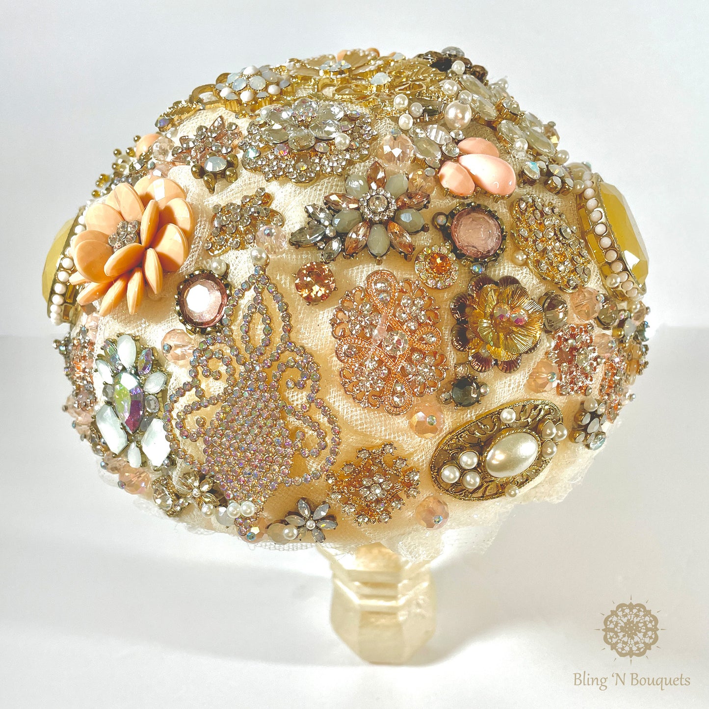 Cream 'N Peaches Wedding Brooch Bouquet, bridal jewels, unique, unconventional, statement bouquet