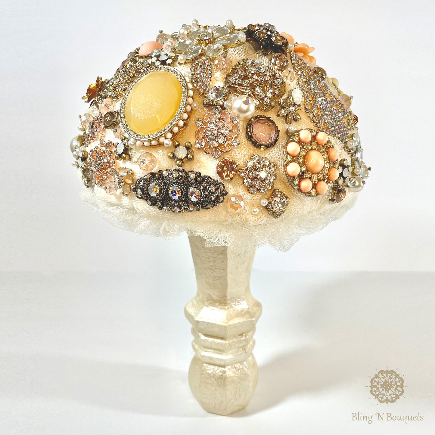 Cream 'N Peaches Wedding Brooch Bouquet, bridal jewels, unique, unconventional, statement bouquet