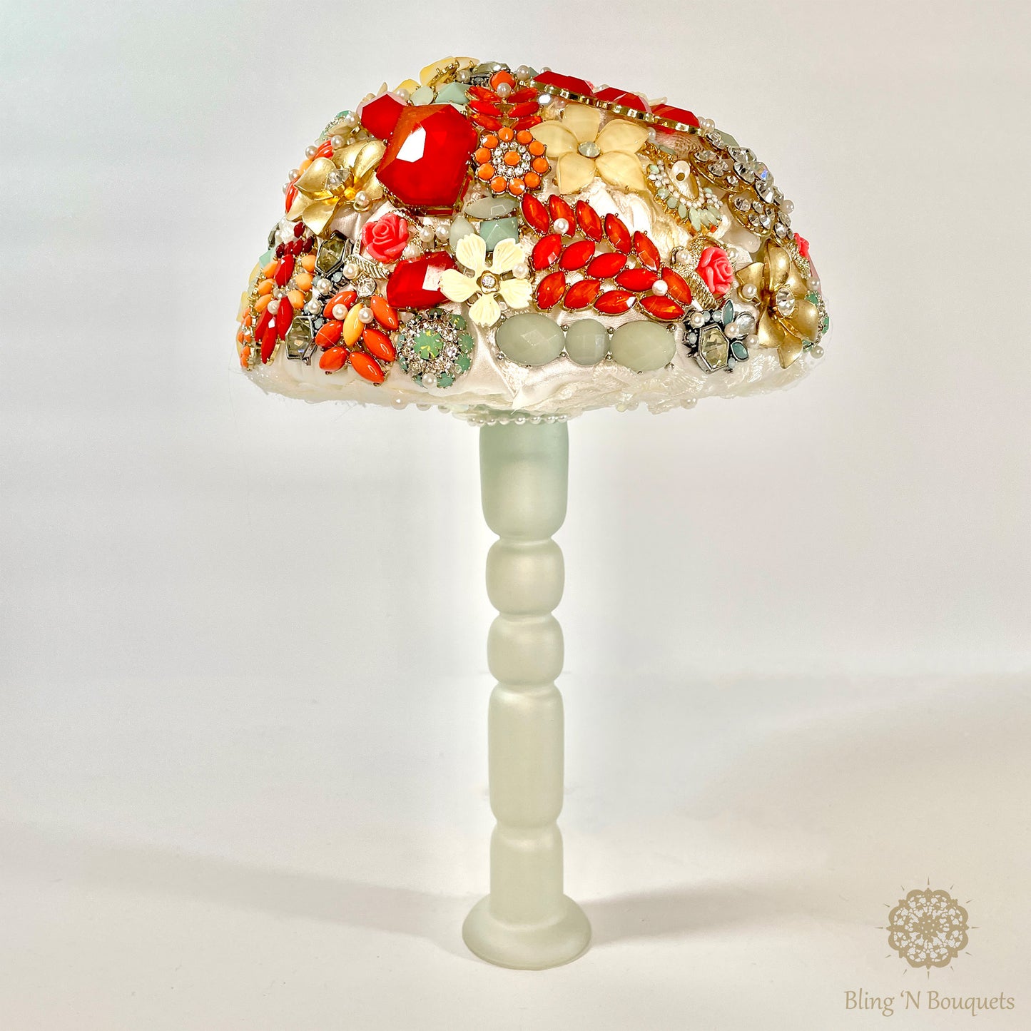 Fun bright bold Bridal Wedding Brooch Bouquet ‘Peppermint’ coral, mint green, red, ivory, white, rust, ombré