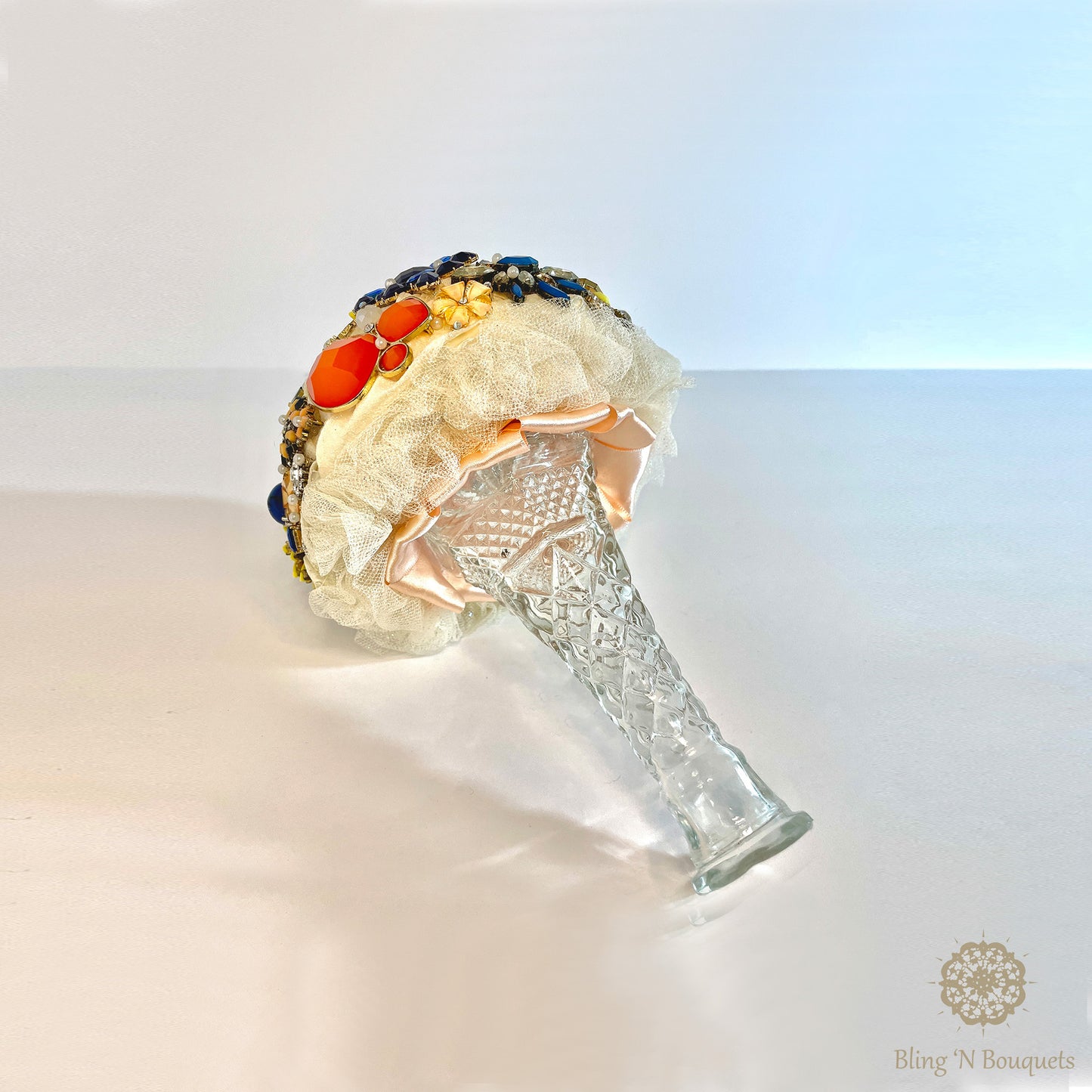 Bridal Wedding Brooch bouquet 'Spring Bloom' Yellow, blue, peach, coral, Unique, unconventional, non-traditional