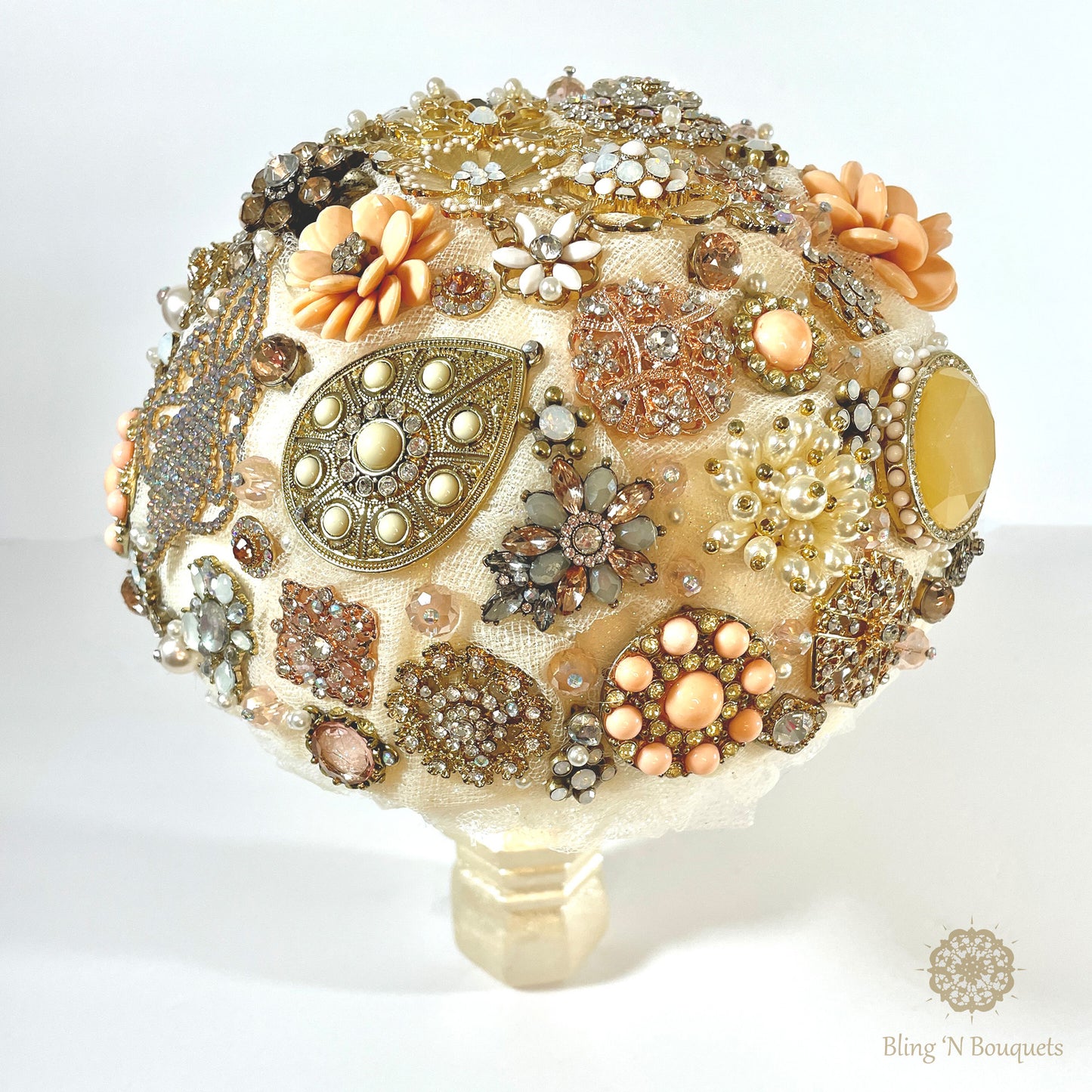 Cream 'N Peaches Wedding Brooch Bouquet, bridal jewels, unique, unconventional, statement bouquet