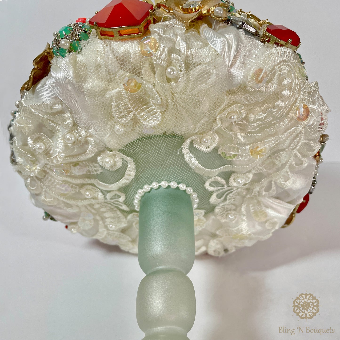 Fun bright bold Bridal Wedding Brooch Bouquet ‘Peppermint’ coral, mint green, red, ivory, white, rust, ombré