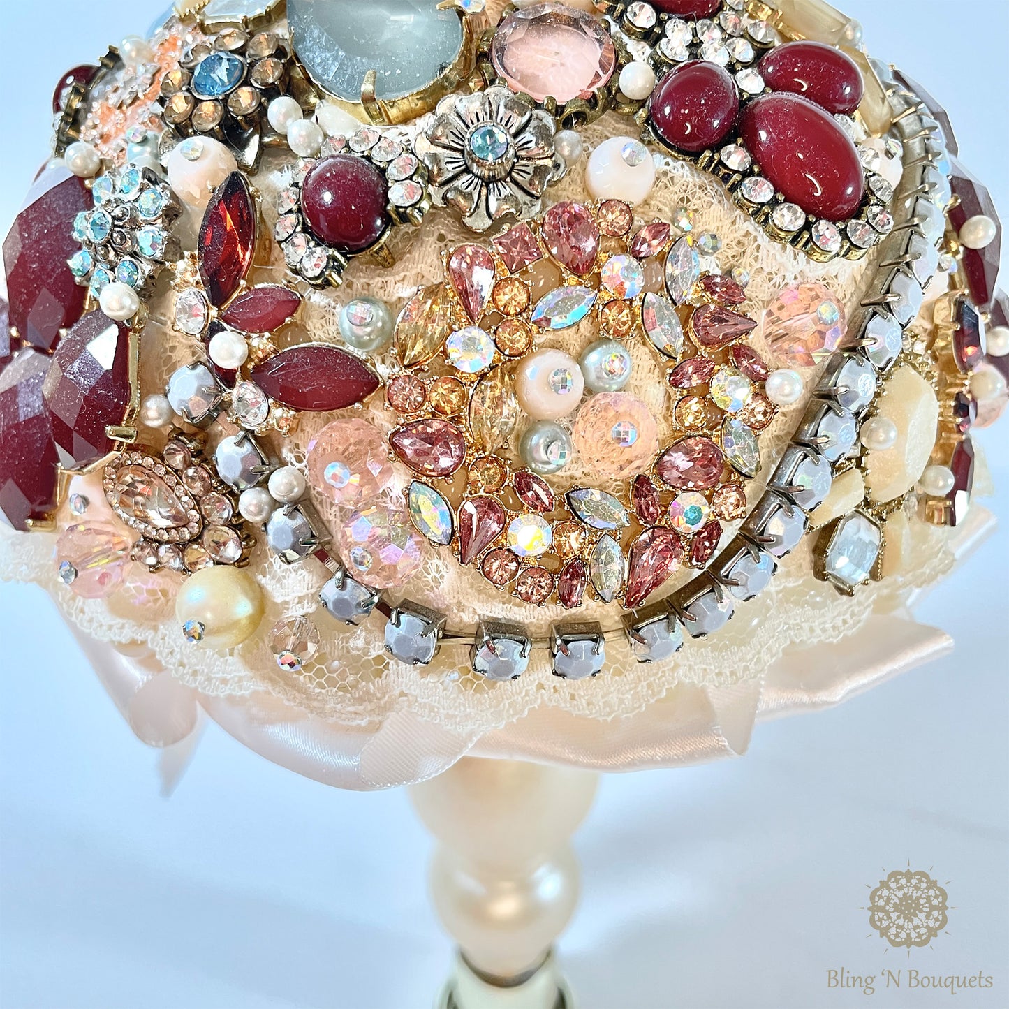 Fairy tale Wedding Brooch Bouquet ‘Once upon a time’ unique unconventional bride burgundy, dusty blue, ivory, champagne