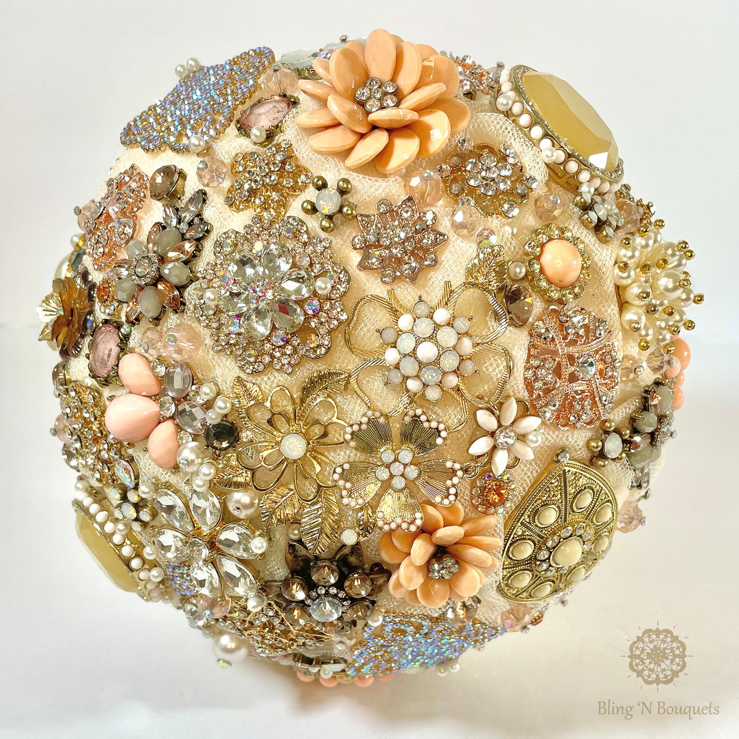 Cream 'N Peaches Wedding Brooch Bouquet, bridal jewels, unique, unconventional, statement bouquet