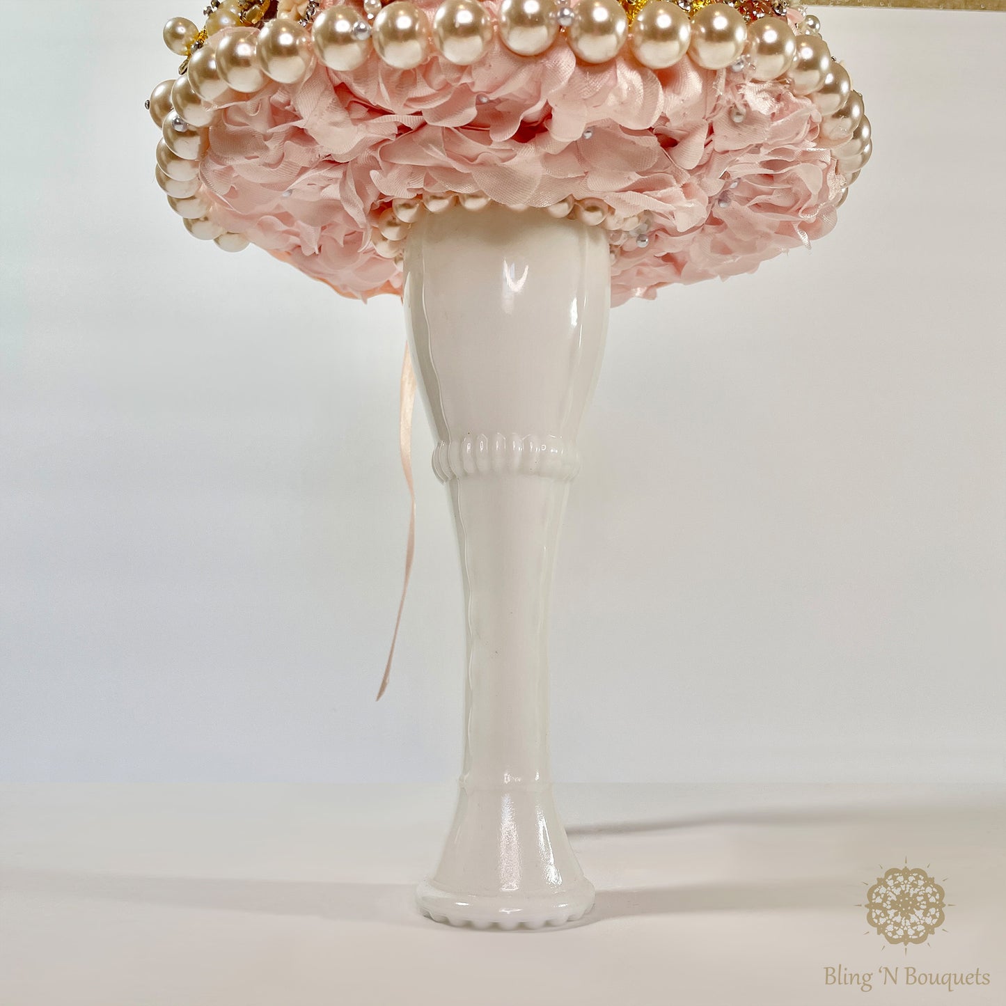 Pink Pearls Wedding Brooch Bouquet unique bride rose gold, gold, silver, white