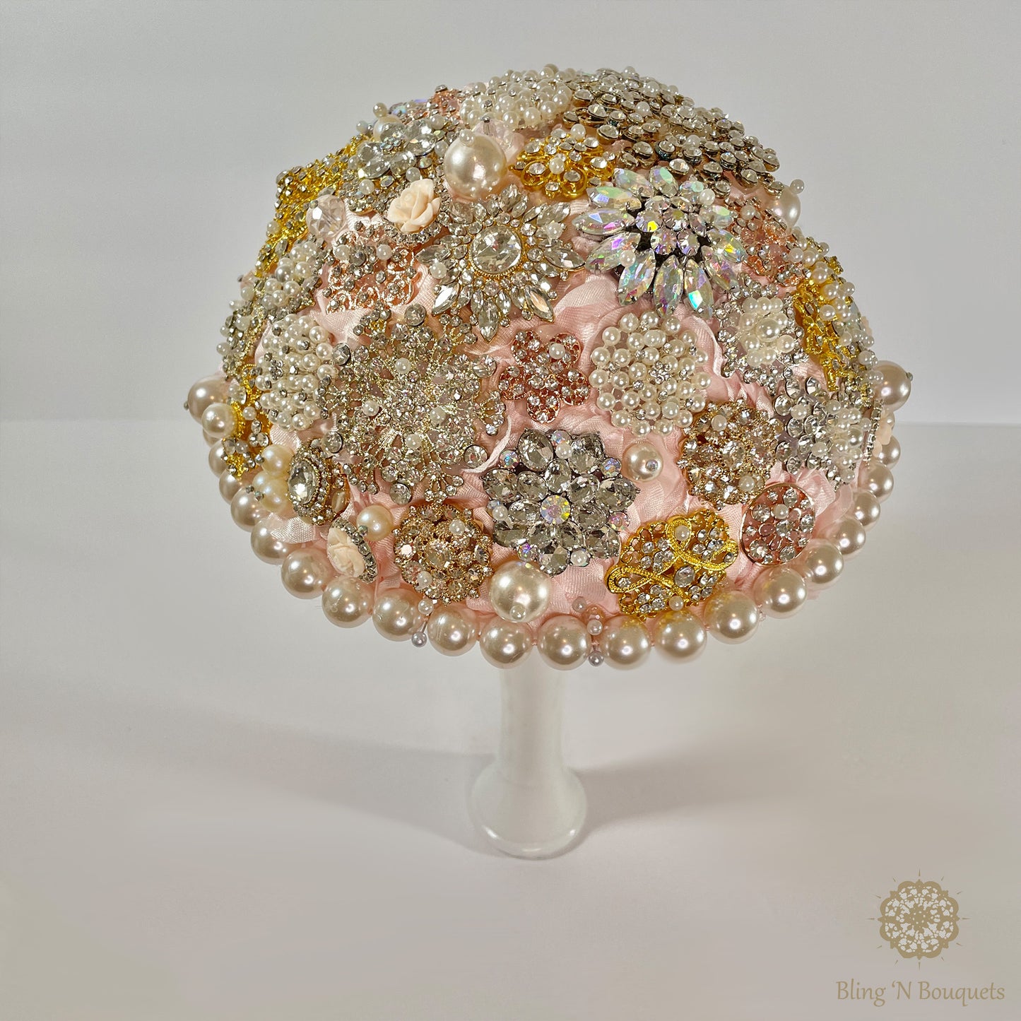 Pink Pearls Wedding Brooch Bouquet unique bride rose gold, gold, silver, white