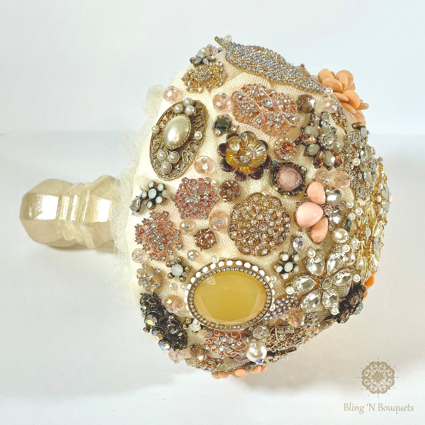 Cream 'N Peaches Wedding Brooch Bouquet, bridal jewels, unique, unconventional, statement bouquet