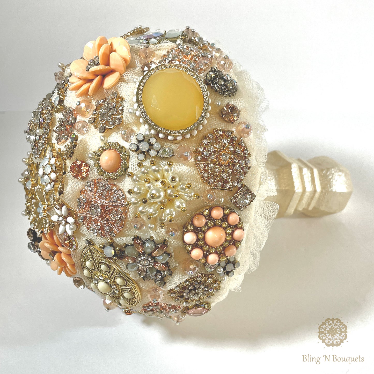 Cream 'N Peaches Wedding Brooch Bouquet, bridal jewels, unique, unconventional, statement bouquet