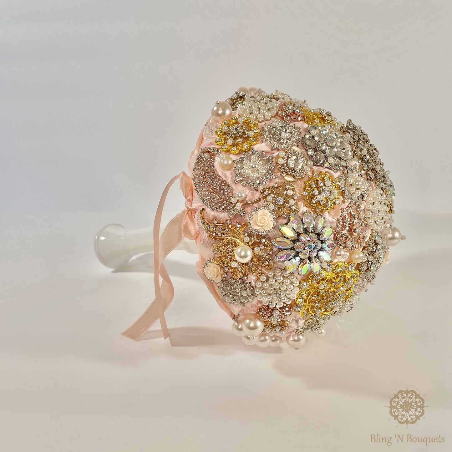 Pink Pearls Wedding Brooch Bouquet unique bride rose gold, gold, silver, white