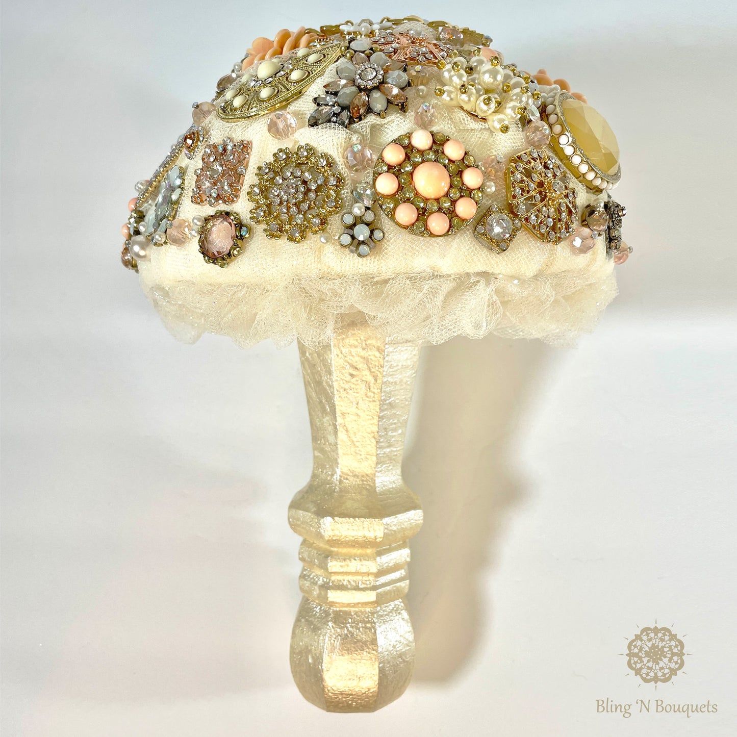 Cream 'N Peaches Wedding Brooch Bouquet, bridal jewels, unique, unconventional, statement bouquet