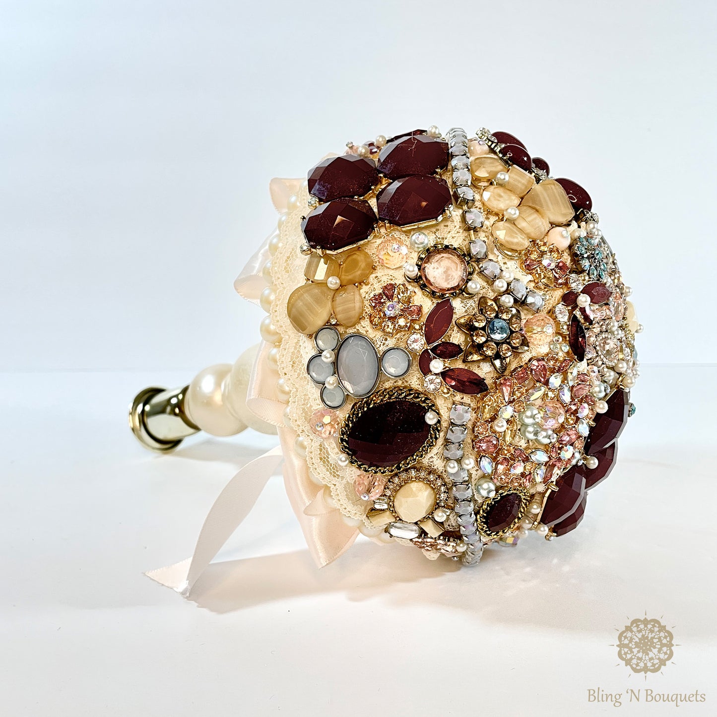 Fairy tale Wedding Brooch Bouquet ‘Once upon a time’ unique unconventional bride burgundy, dusty blue, ivory, champagne