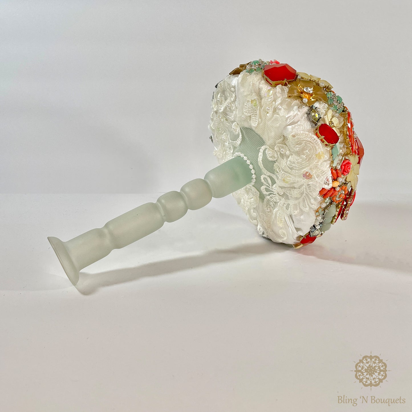 Fun bright bold Bridal Wedding Brooch Bouquet ‘Peppermint’ coral, mint green, red, ivory, white, rust, ombré