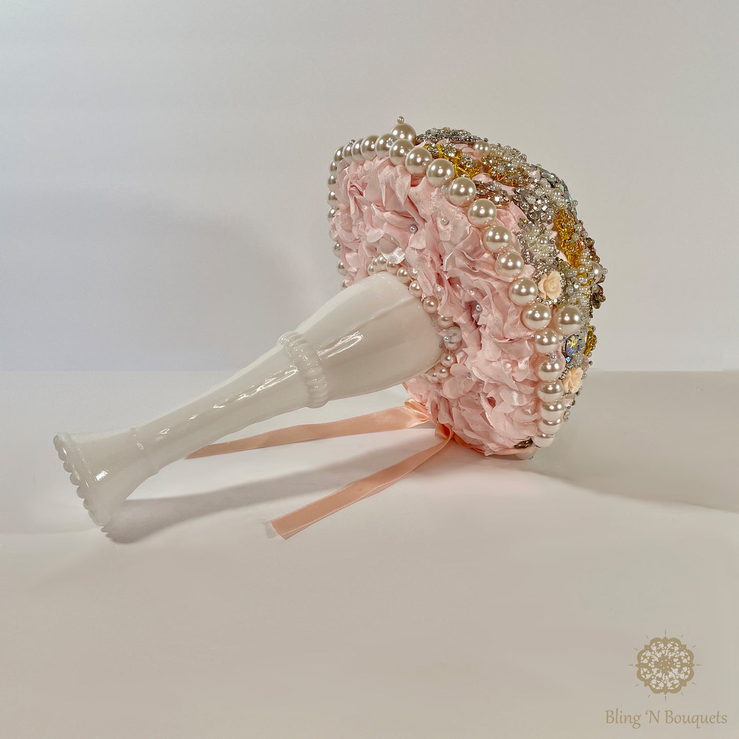 Pink Pearls Wedding Brooch Bouquet unique bride rose gold, gold, silver, white