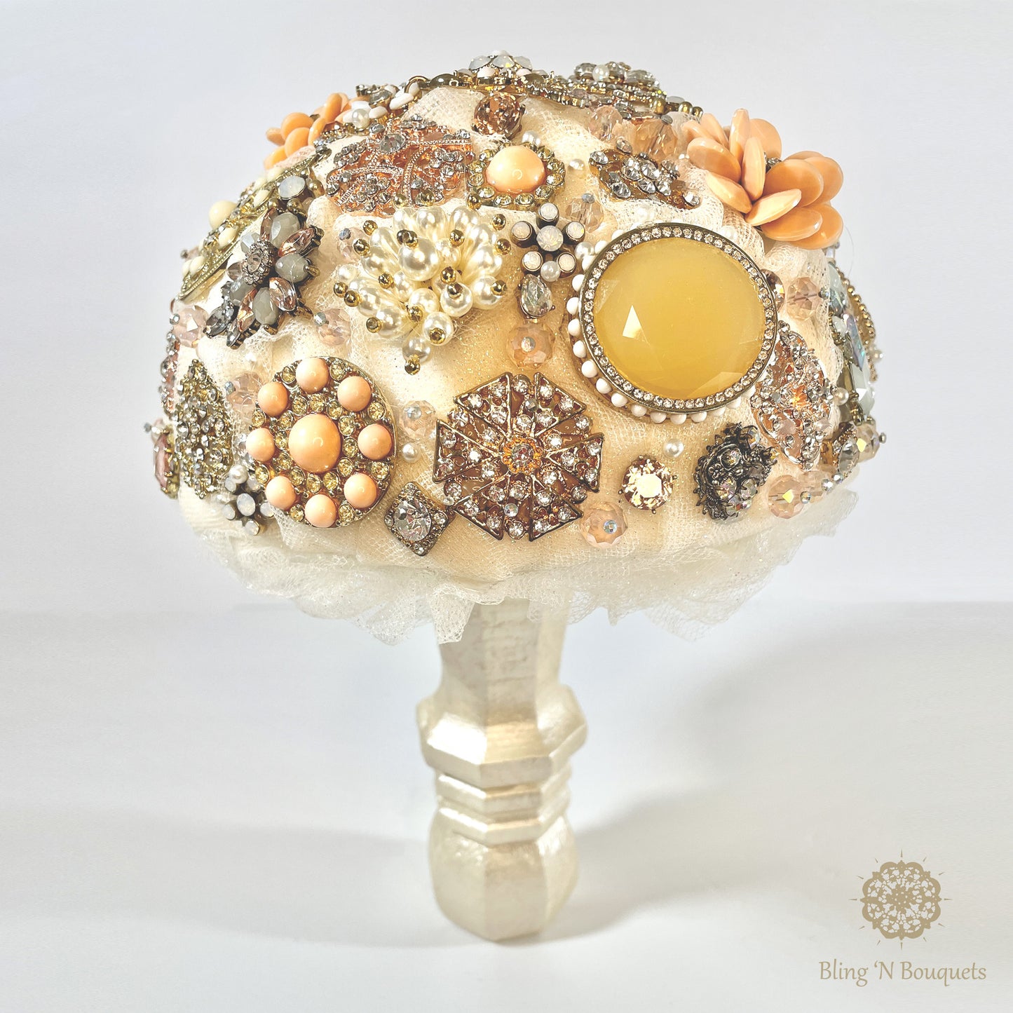 Cream 'N Peaches Wedding Brooch Bouquet, bridal jewels, unique, unconventional, statement bouquet