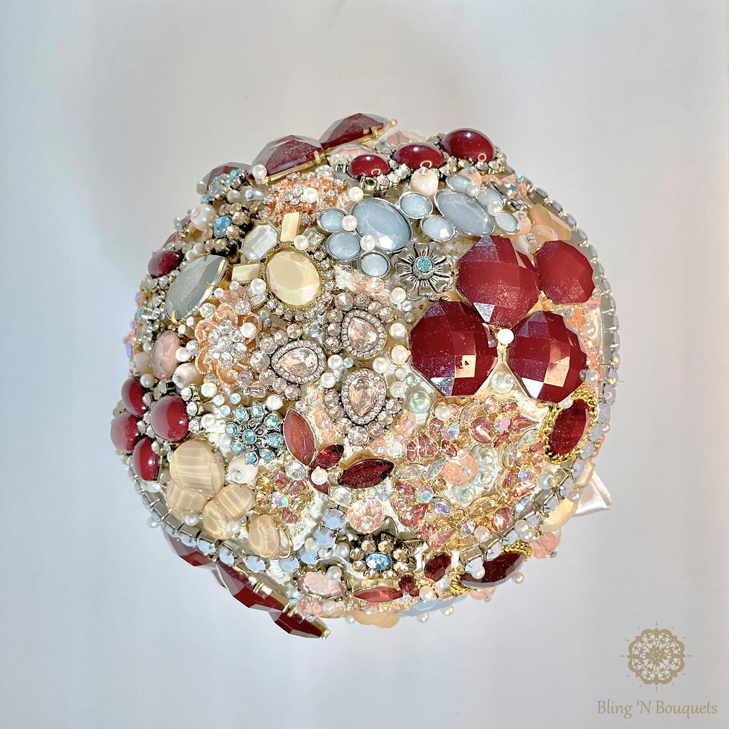 Fairy tale Wedding Brooch Bouquet ‘Once upon a time’ unique unconventional bride burgundy, dusty blue, ivory, champagne