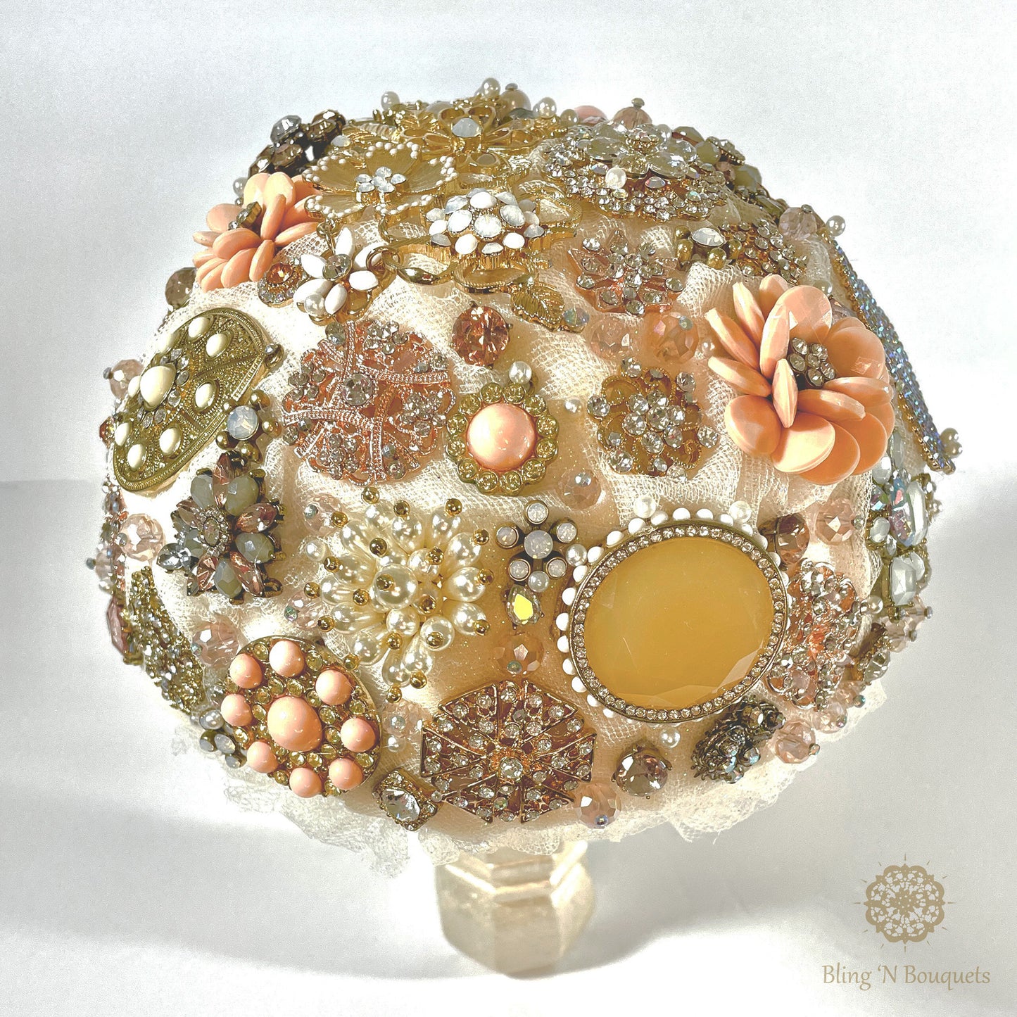 Cream 'N Peaches Wedding Brooch Bouquet, bridal jewels, unique, unconventional, statement bouquet