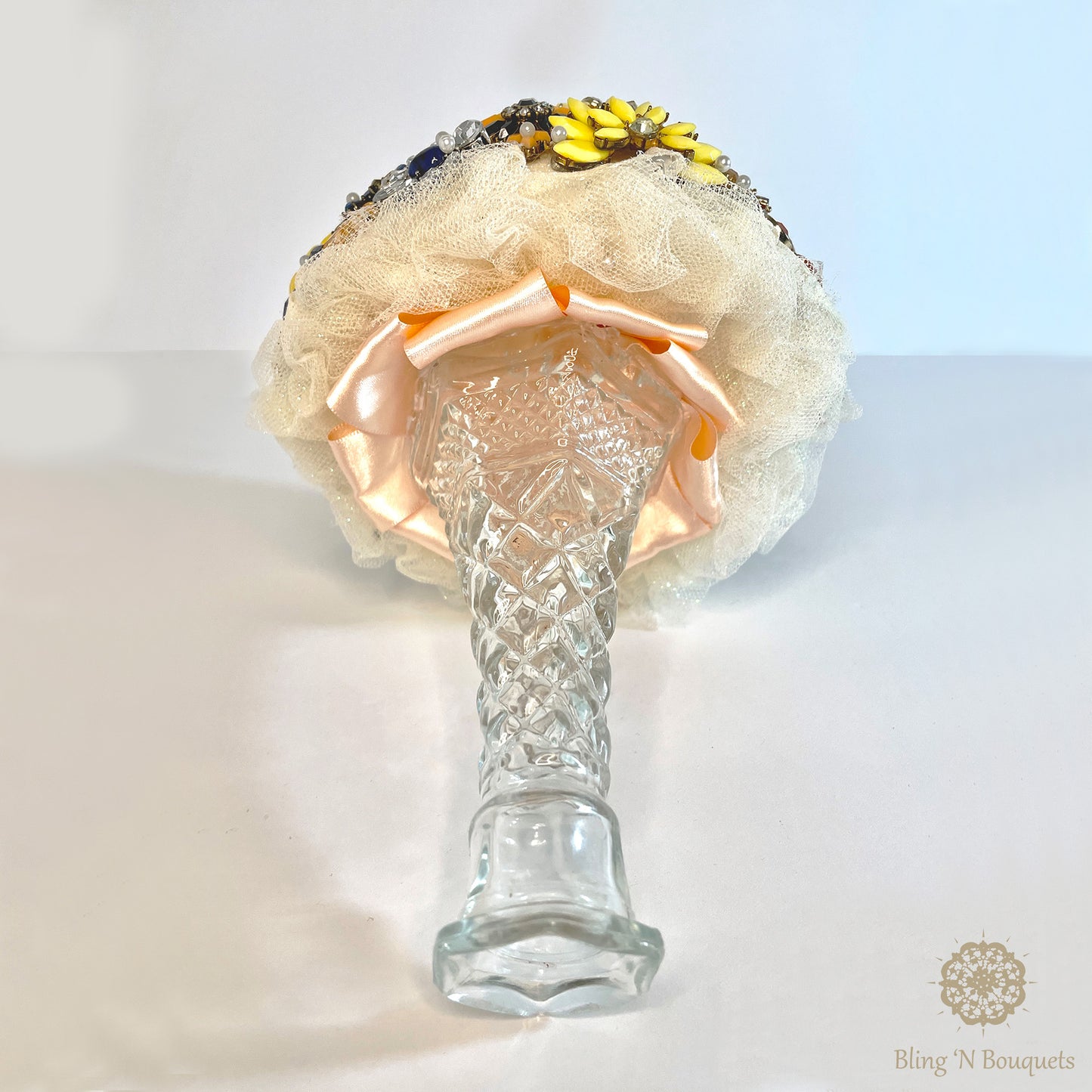 Bridal Wedding Brooch bouquet 'Spring Bloom' Yellow, blue, peach, coral, Unique, unconventional, non-traditional