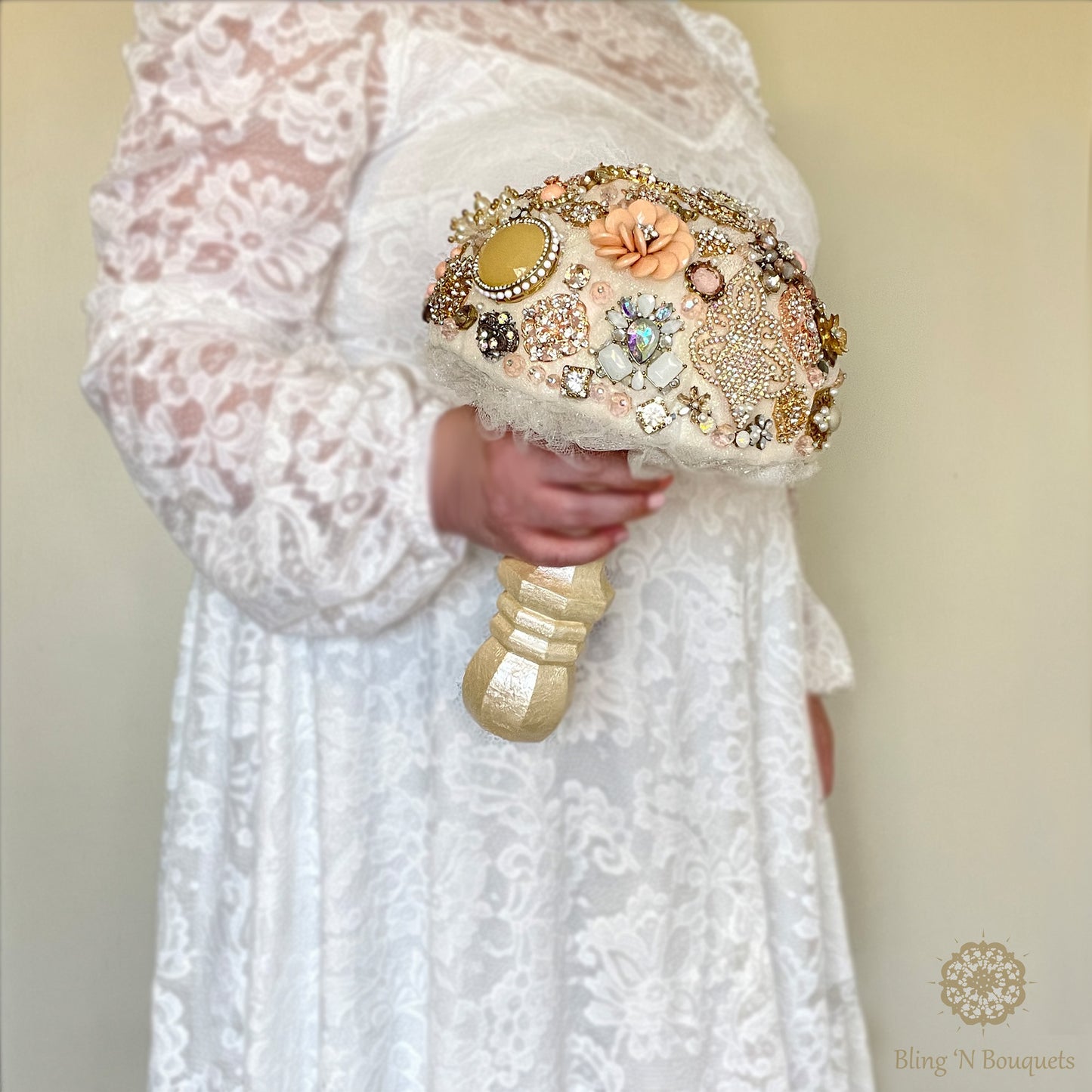 Cream 'N Peaches Wedding Brooch Bouquet, bridal jewels, unique, unconventional, statement bouquet