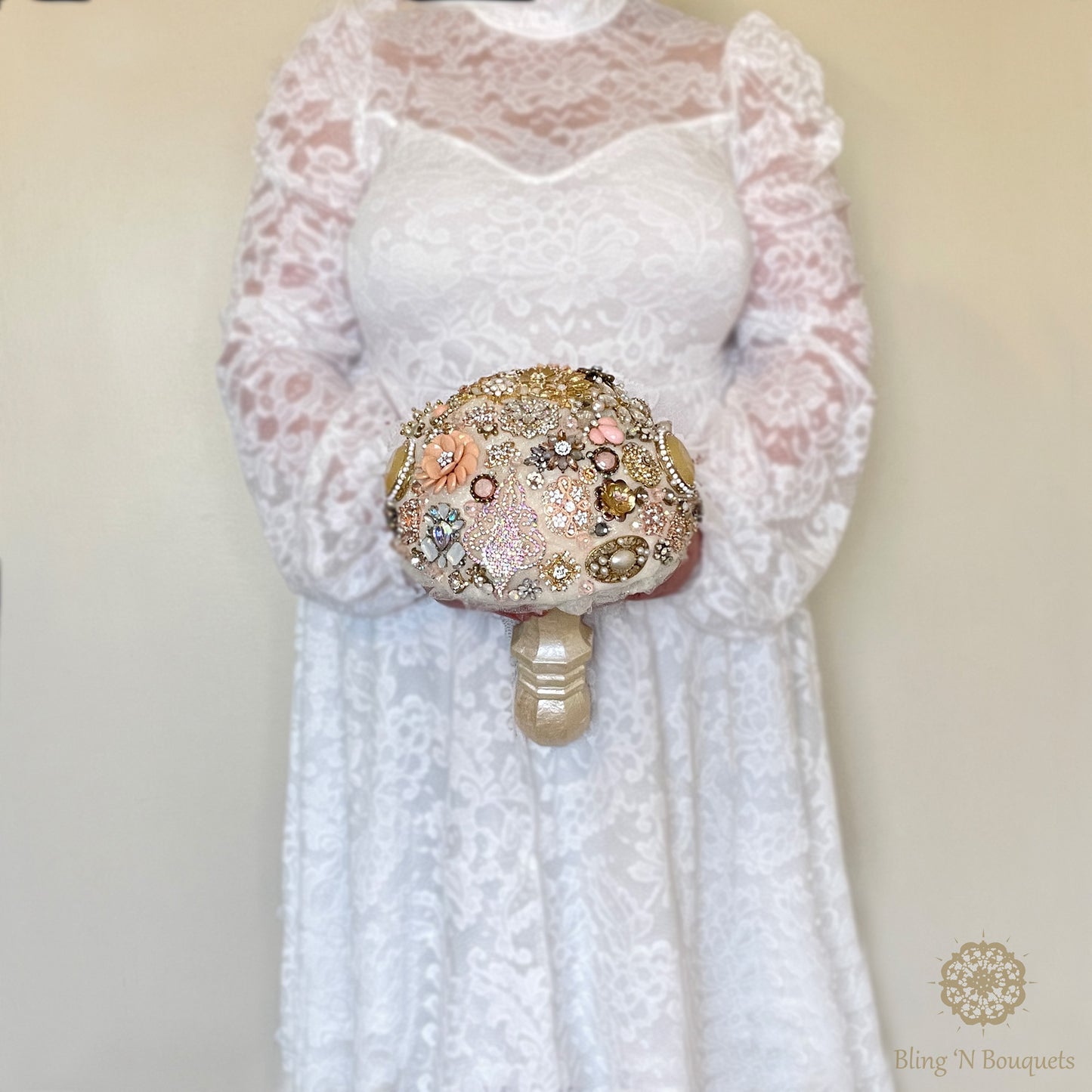 Cream 'N Peaches Wedding Brooch Bouquet, bridal jewels, unique, unconventional, statement bouquet