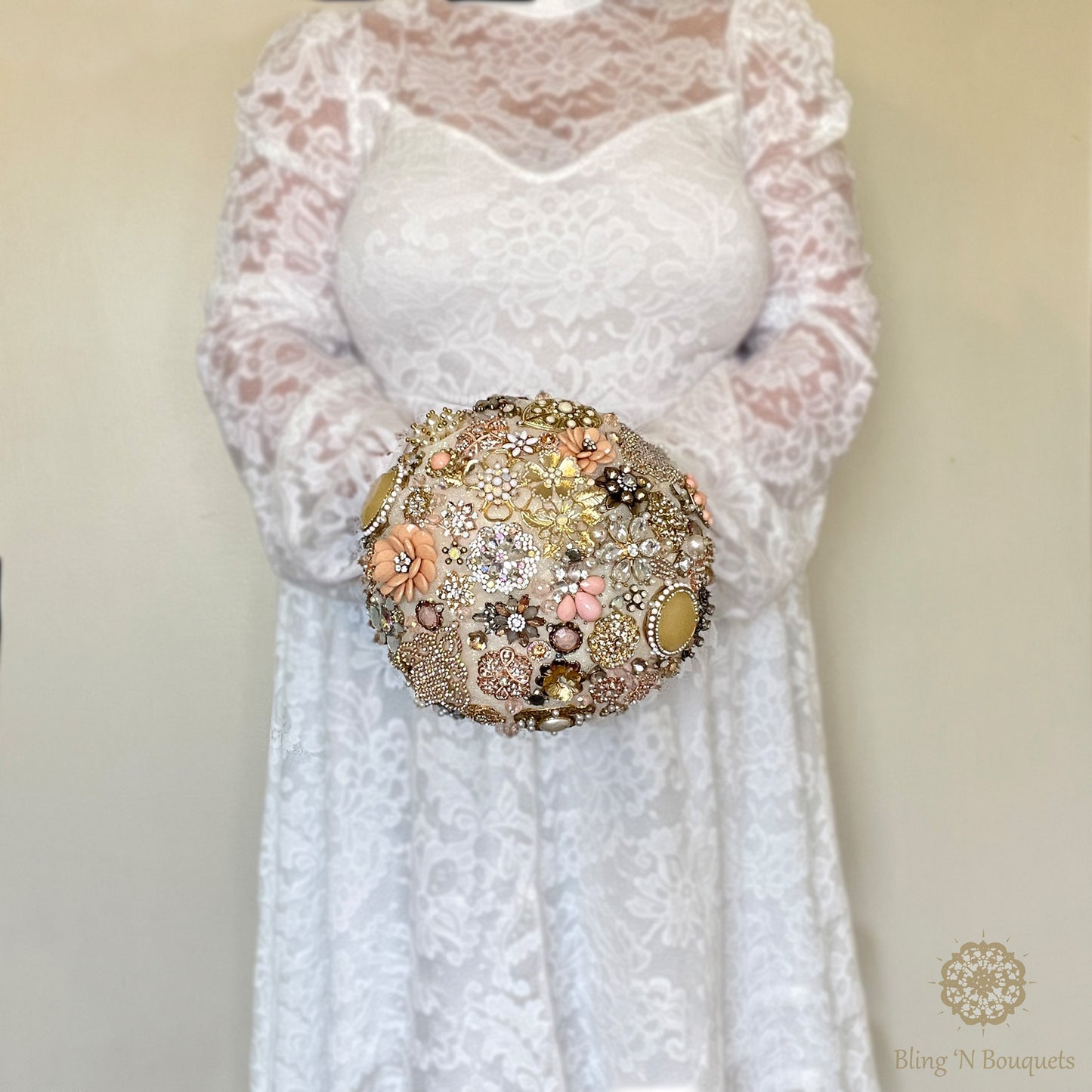 Cream 'N Peaches Wedding Brooch Bouquet, bridal jewels, unique, unconventional, statement bouquet