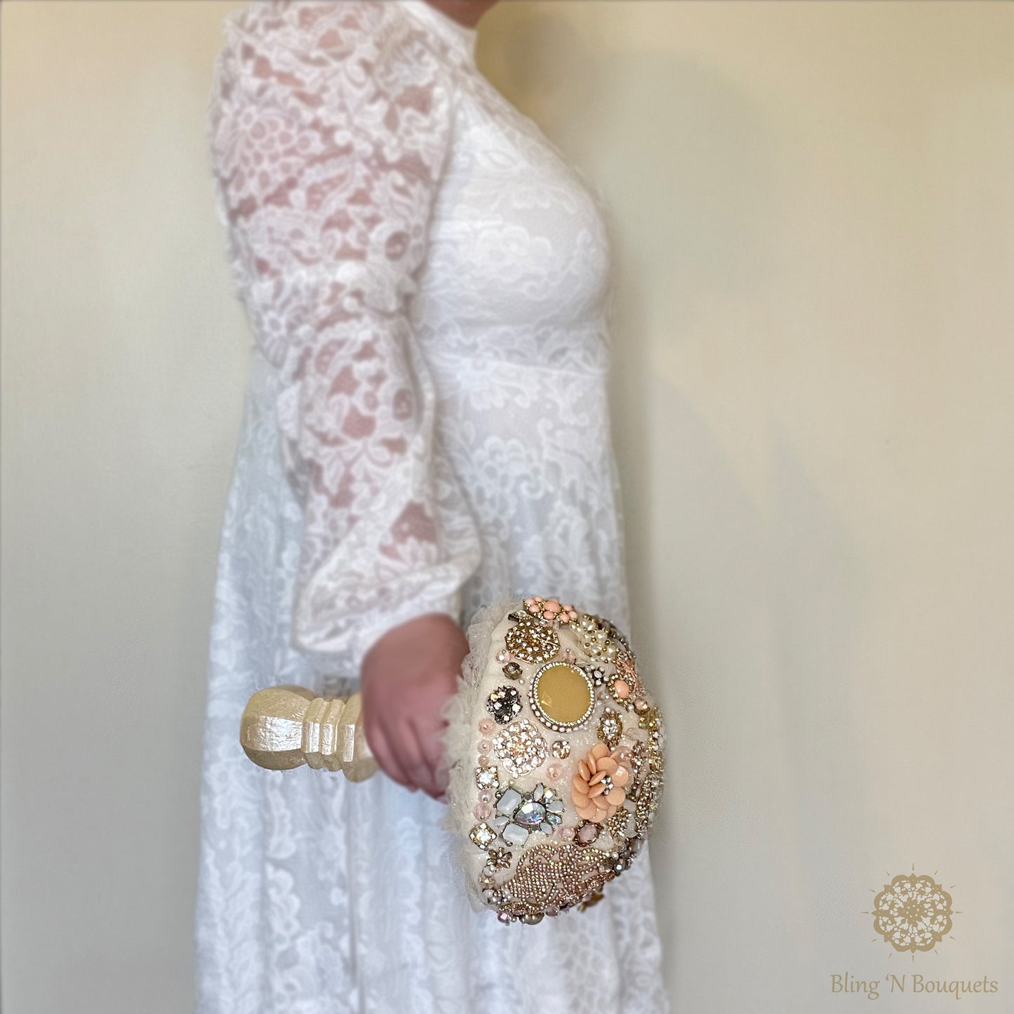 Cream 'N Peaches Wedding Brooch Bouquet, bridal jewels, unique, unconventional, statement bouquet