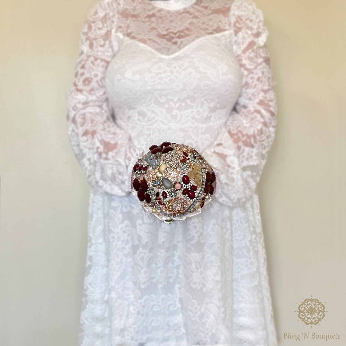 Fairy tale Wedding Brooch Bouquet ‘Once upon a time’ unique unconventional bride burgundy, dusty blue, ivory, champagne